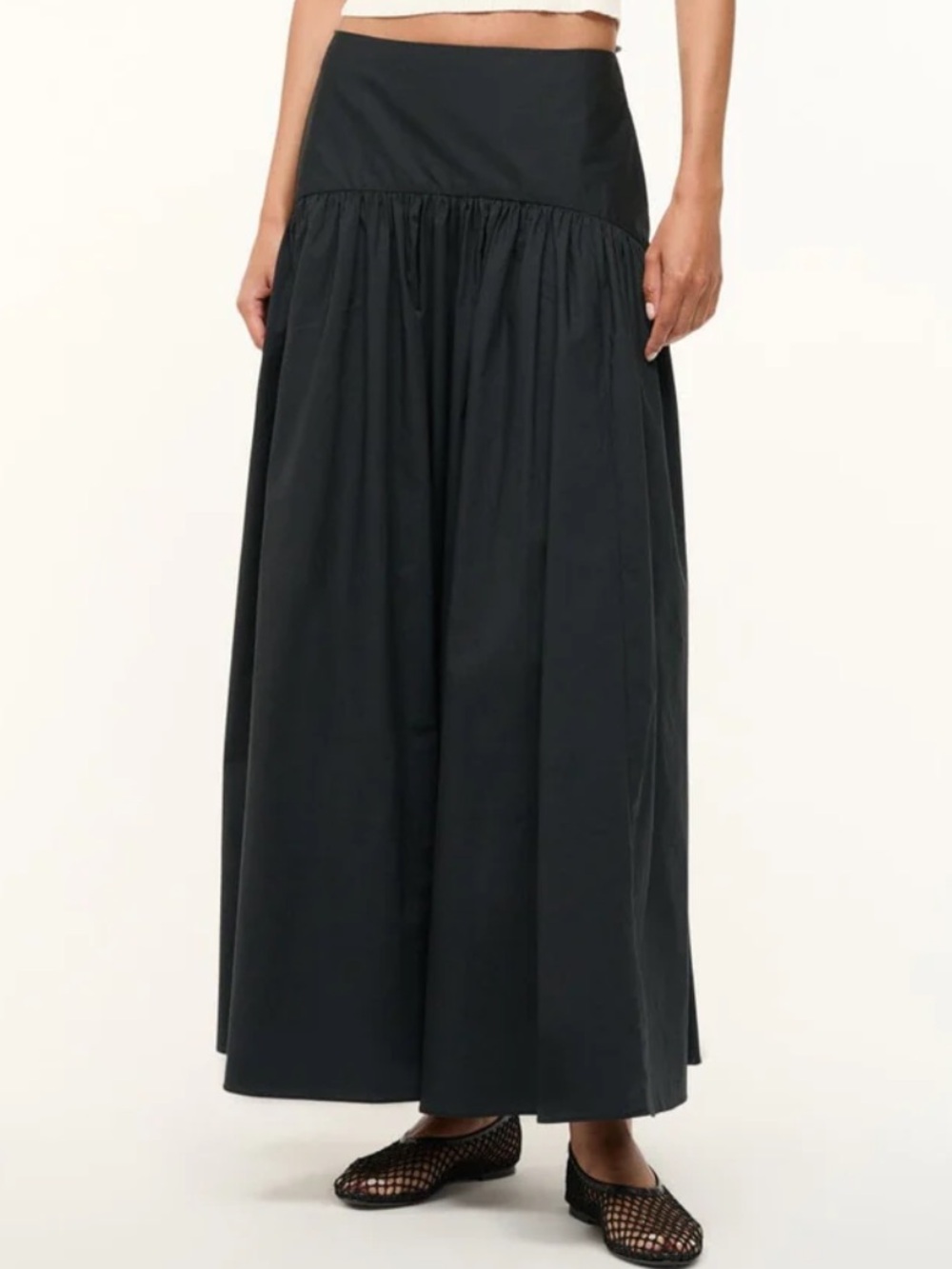 Staud Procida Black High-Waist Maxi Skirt with Gathered Waist, Size 10